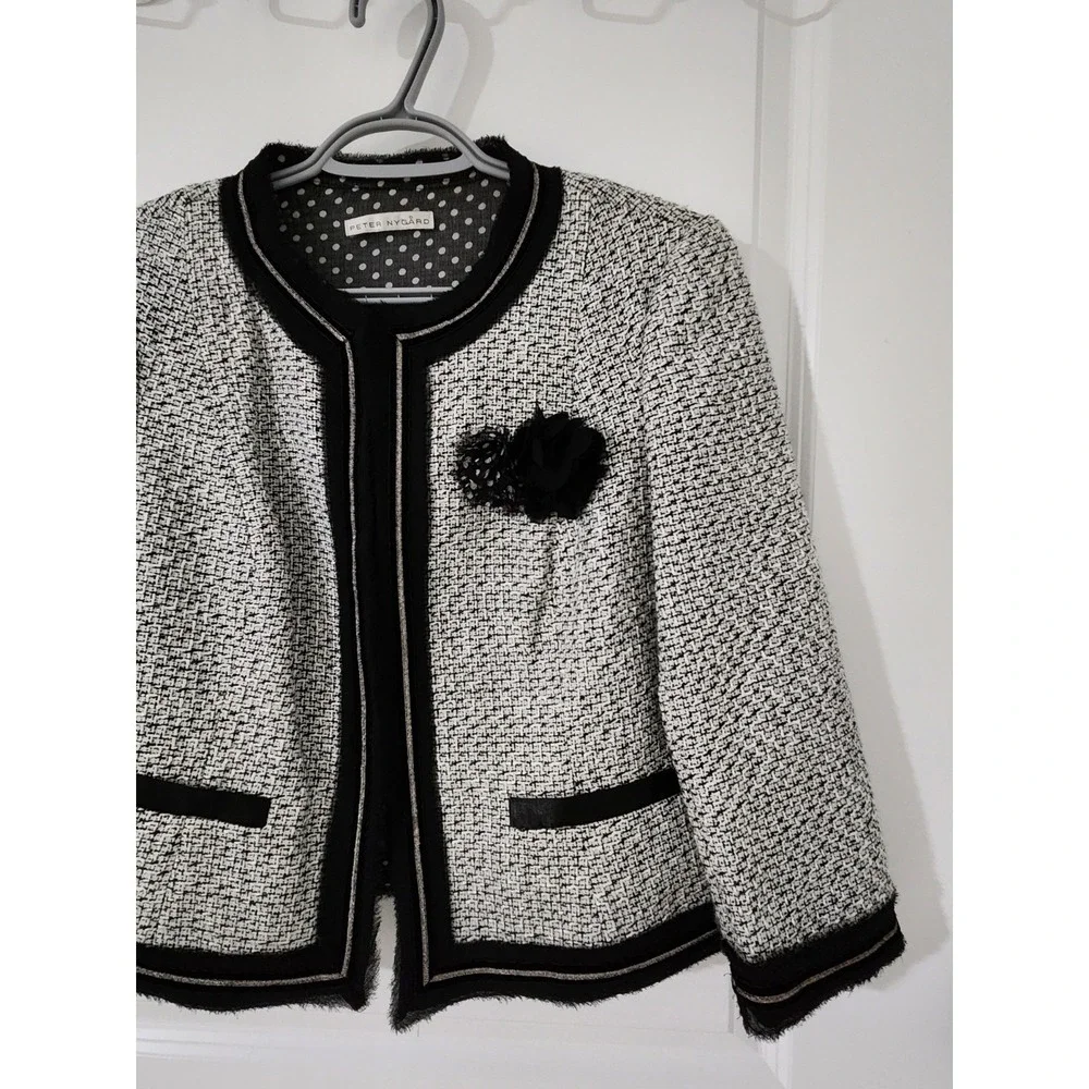 PETER NYGARD Women's Lined Coat Knit Black White Pockets‎ Size S